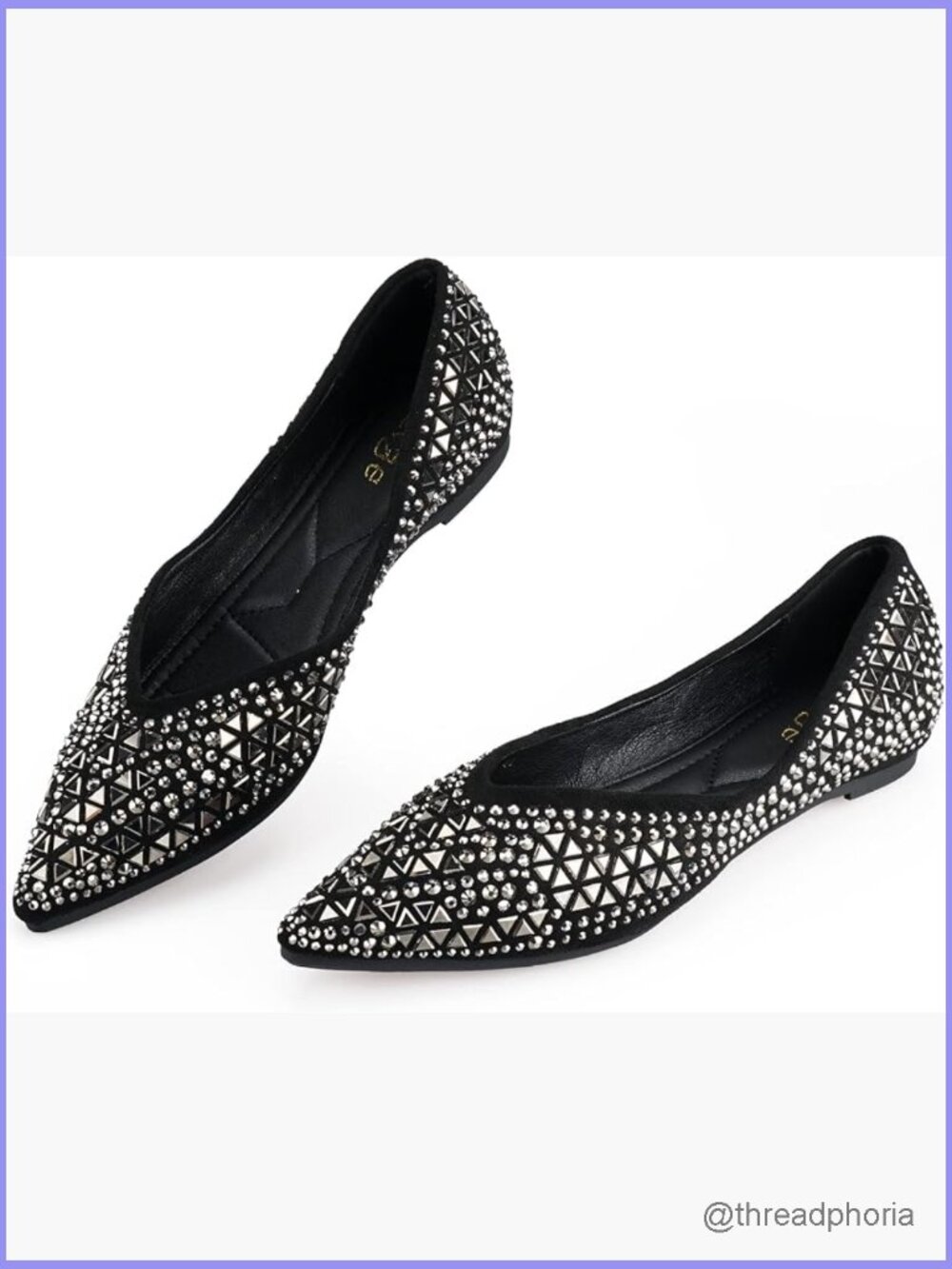 Rhinestone Pointed Toe Ballet Flats Memory Foam Cushion Slip Resistant